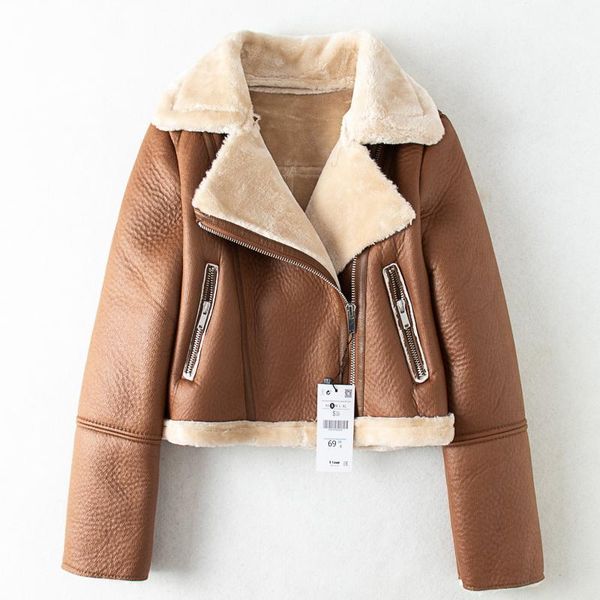 women's leather & faux ftlzz winter brown jacket fur warm short coat biker streetwear moto lamb jackets, Black
women's leather & faux ftlzz winter brown jacket fur warm short coat biker streetwear moto lamb jackets, Black