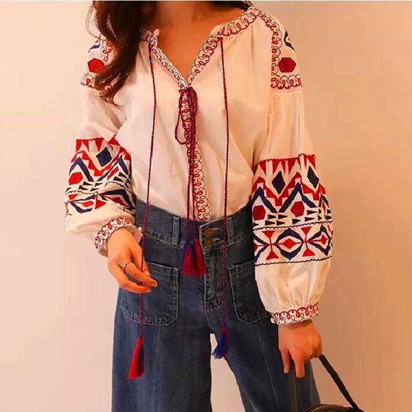 women's blouses & shirts happie queens bohemian tassel beach floral embroidery linen cotton blouse shirt flare sleeve loose blusa, White
women's blouses & shirts happie queens bohemian tassel beach floral embroidery linen cotton blouse shirt flare sleeve loose blusa, White