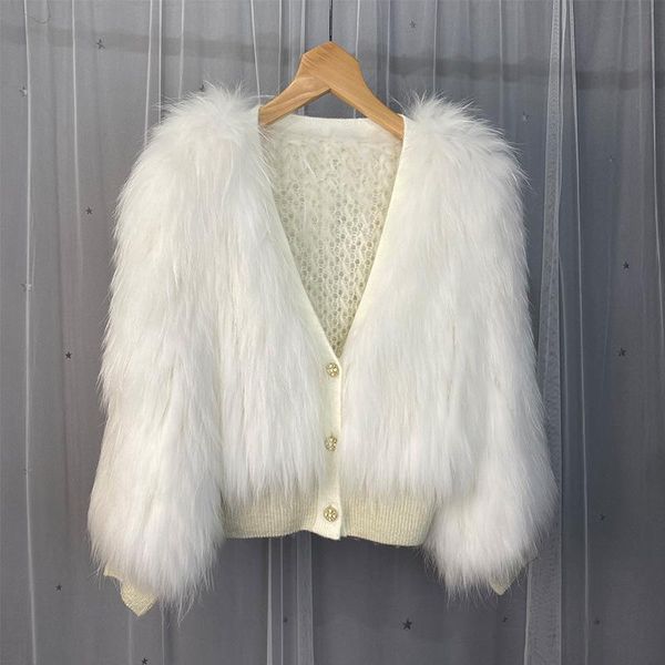 women's fur & faux autumn and winter raccoon woven young age-reducing small short coat sweater cardigan, Black
women's fur & faux autumn and winter raccoon woven young age-reducing small short coat sweater cardigan, Black