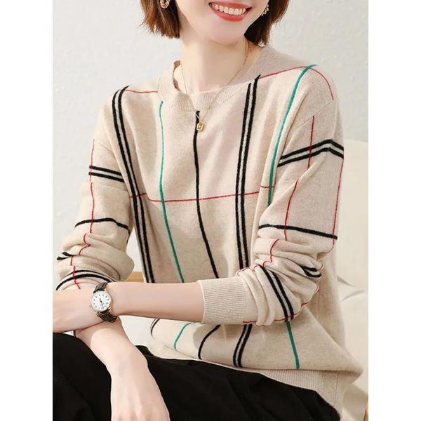 women's sweaters ewsfv 2021 winter plaid sweater women loose outer wear design long sleeve knit bottom round neck, White;black
women's sweaters ewsfv 2021 winter plaid sweater women loose outer wear design long sleeve knit bottom round neck, White;black