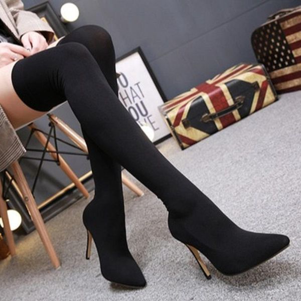 boots 2021 fashion stretch fabric socks pointed over the knee high heel women's, Black
boots 2021 fashion stretch fabric socks pointed over the knee high heel women's, Black