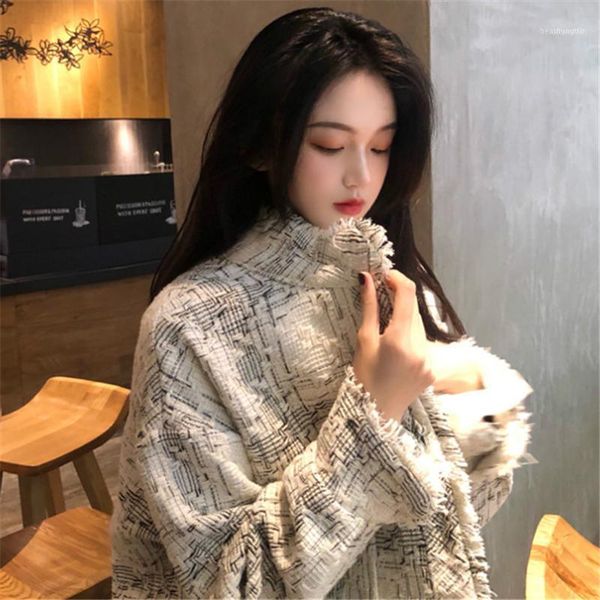 women's wool & blends long section woolen coat female small fragrance 2021 autumn winter thick tweed plaid loose retro tide1, Black
women's wool & blends long section woolen coat female small fragrance 2021 autumn winter thick tweed plaid loose retro tide1, Black