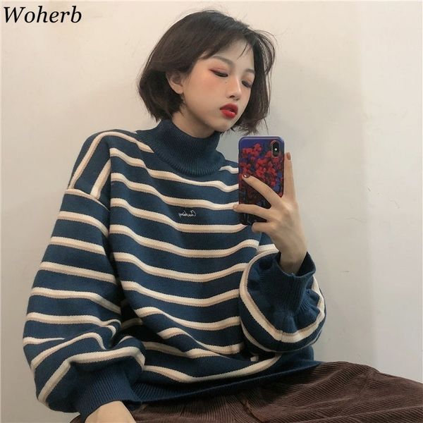 vintage striped sweater women turtleneck loose knit pullovers female lantern sleeve knitwear autumn winter jumper 210417, White;black
vintage striped sweater women turtleneck loose knit pullovers female lantern sleeve knitwear autumn winter jumper 210417, White;black