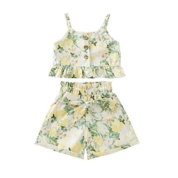 girls floral print clothes set sleeveless ruffle hem cropped + short skirt with bow-knot clothing sets, White
girls floral print clothes set sleeveless ruffle hem cropped + short skirt with bow-knot clothing sets, White