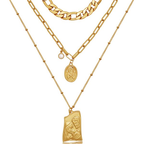 14k gold three layered cuban link chain christian jewelry necklace geometric metal pendants necklace for women men, Black
14k gold three layered cuban link chain christian jewelry necklace geometric metal pendants necklace for women men, Black