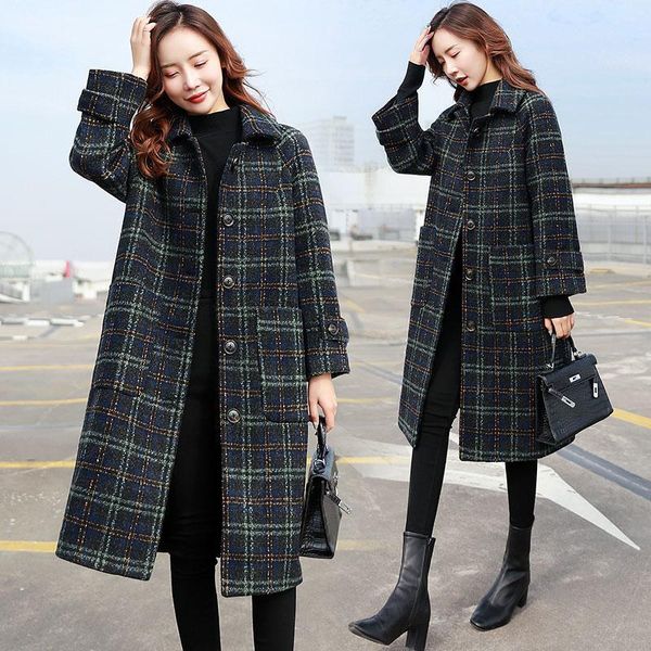 women's wool & blends woman casual loose blend female long overcoat ladies autumn winter fashion outwear elegant sleeve plaid jackets a, Black
women's wool & blends woman casual loose blend female long overcoat ladies autumn winter fashion outwear elegant sleeve plaid jackets a, Black