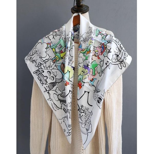 scarves 18mm 100% real silk scarf foulard interesting cartoon print women fashion wraps shawl 35"x35", Blue;gray
scarves 18mm 100% real silk scarf foulard interesting cartoon print women fashion wraps shawl 35"x35", Blue;gray