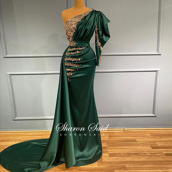 party dresses emerald green one shoulder mermaid evening dress long sleeve beaded elegant women formal prom for wedding gowns, White;black
party dresses emerald green one shoulder mermaid evening dress long sleeve beaded elegant women formal prom for wedding gowns, White;black