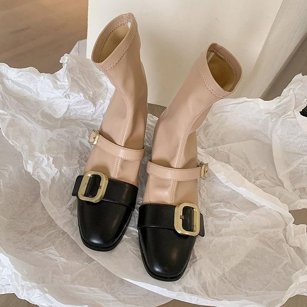 boots woman slip on women shoe leather and stretch fabric ankle brand designer ladies shoes with belt buckle zapatos mujer, Black
boots woman slip on women shoe leather and stretch fabric ankle brand designer ladies shoes with belt buckle zapatos mujer, Black