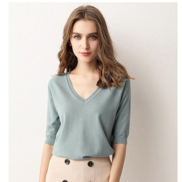 women's sweaters knitwear women pullover solid v-neck short five-point sleeve knit thin sweater casual jumpers ladies summer loose 202, White;black
women's sweaters knitwear women pullover solid v-neck short five-point sleeve knit thin sweater casual jumpers ladies summer loose 202, White;black