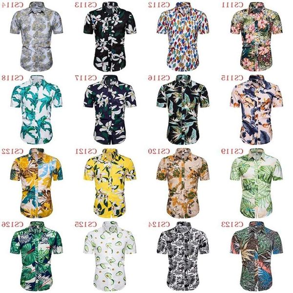 men's shirt 2020 summer print casual large men's short sleeve lapel shirt, White;black