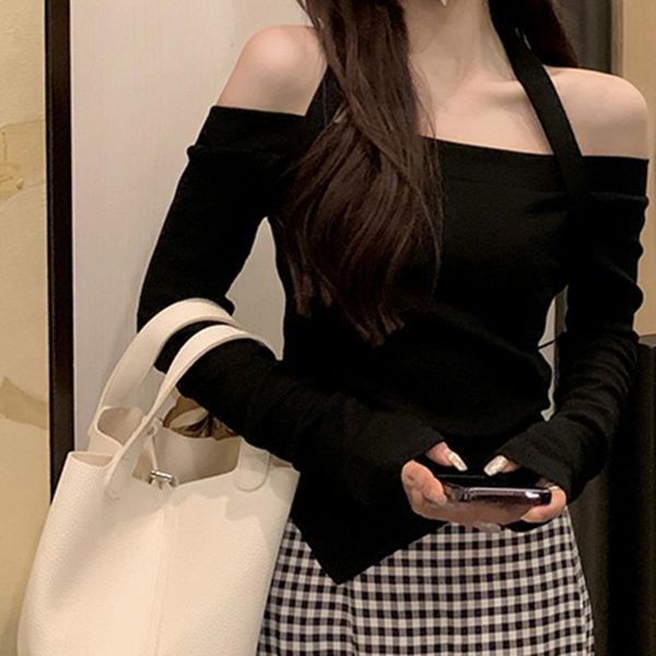 women's t-shirt super girl autumn 2021 design sense one shoulder hanging neck long sleeve bottomed shirt, White
women's t-shirt super girl autumn 2021 design sense one shoulder hanging neck long sleeve bottomed shirt, White