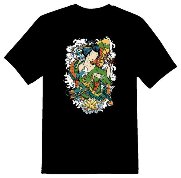 geisha i girl dragon black or white tee, White;black