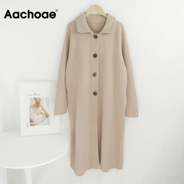 aachoae winter solid color long woolen coat women casual long sleeve single breasted outerwear turn down collar wool coats 210413, Black
aachoae winter solid color long woolen coat women casual long sleeve single breasted outerwear turn down collar wool coats 210413, Black