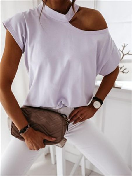 women's t-shirt fashion short sleeve ladies off shoulder halter neck patchwork solid color loose casual tee harajuku streetwear, White
women's t-shirt fashion short sleeve ladies off shoulder halter neck patchwork solid color loose casual tee harajuku streetwear, White