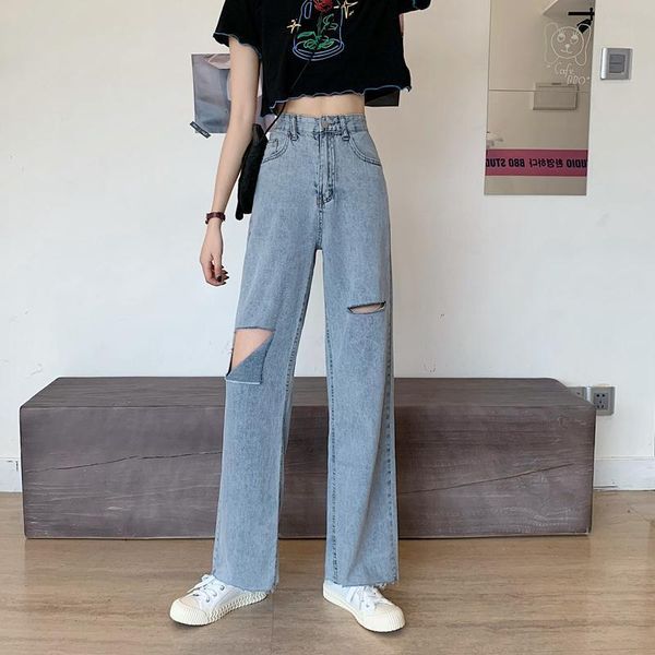women's jeans woman pants ripped straight-leg summer high waist loose burrs pantalones vaqueros mujer, Blue
women's jeans woman pants ripped straight-leg summer high waist loose burrs pantalones vaqueros mujer, Blue