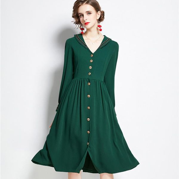 autumn french vintage girl long sleeved was thin temperament mid-calf dress 2021 single-breasted v-neck a-line female casual dresses, Black;gray
autumn french vintage girl long sleeved was thin temperament mid-calf dress 2021 single-breasted v-neck a-line female casual dresses, Black;gray