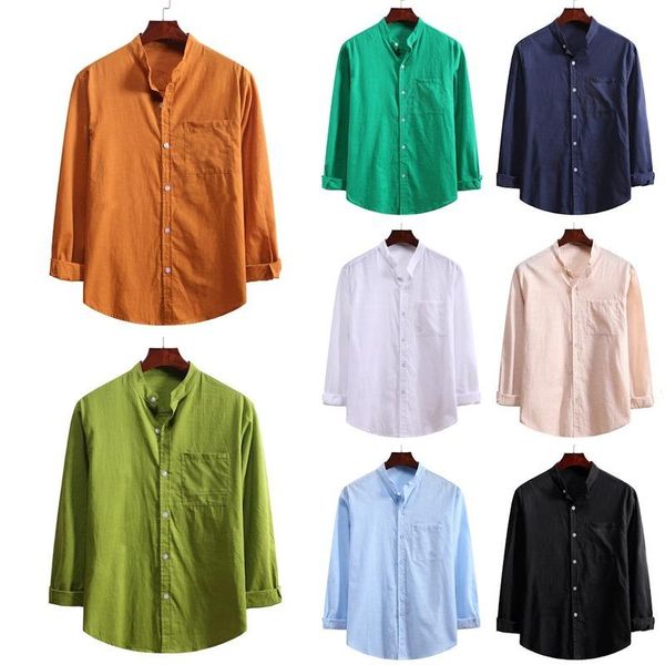 men's casual shirts men clothing 2021 european american stand-up collar cotton linen long-sleeved shirt style camisas para hombre, White;black
men's casual shirts men clothing 2021 european american stand-up collar cotton linen long-sleeved shirt style camisas para hombre, White;black