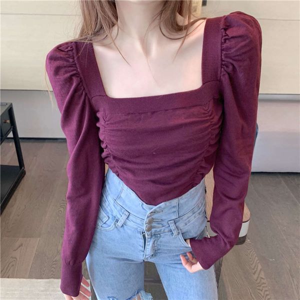 women's sweaters sweaterskorean version purple bubble sleeve t-shirt women's design sense minority sweater square neck slim high w, White;black
women's sweaters sweaterskorean version purple bubble sleeve t-shirt women's design sense minority sweater square neck slim high w, White;black