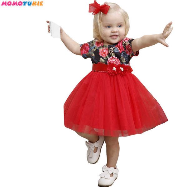 girls dress summer lace mesh party dress floral infant kids birthday cake dress baby girl clothes dresses lol surprise 210713, Red;yellow