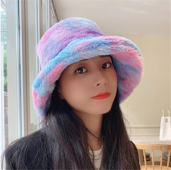 wide brim hats fleece tie-dye fisherman hat, ladies winter warmth, sunscreen bucket hunting and fishing, plush hat, Blue;gray 
wide brim hats fleece tie-dye fisherman hat, ladies winter warmth, sunscreen bucket hunting and fishing, plush hat, Blue;gray