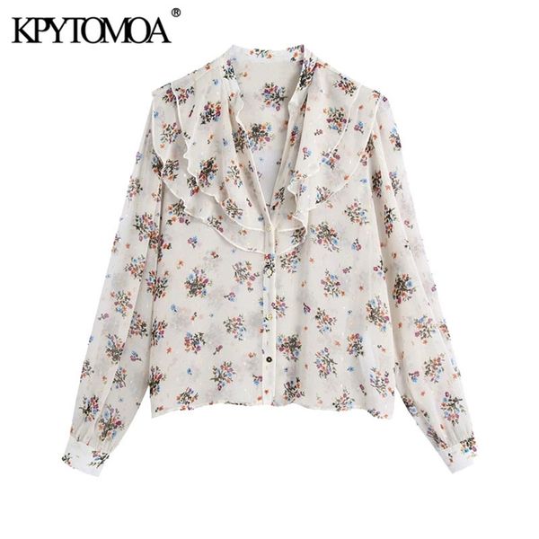 women fashion semi-sheer floral print with ruffles blouses v neck long sleeve female shirts chic 210420, White
women fashion semi-sheer floral print with ruffles blouses v neck long sleeve female shirts chic 210420, White