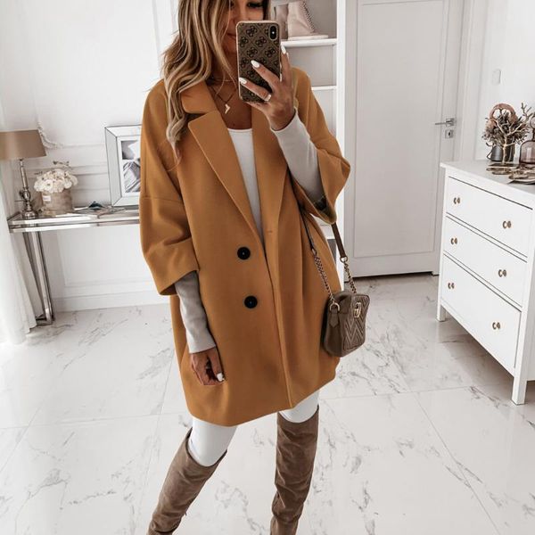 women's wool & blends women long coats coat turn-down collar two buttons vintage elegant lady large jackets winter outerwear, Black
women's wool & blends women long coats coat turn-down collar two buttons vintage elegant lady large jackets winter outerwear, Black