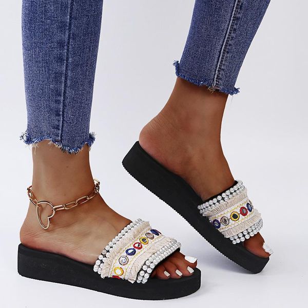 slippers 3 cm platform tassel women ethnic ladies shoes and sandals light weight peep toe slides pearl fringe, Black
slippers 3 cm platform tassel women ethnic ladies shoes and sandals light weight peep toe slides pearl fringe, Black