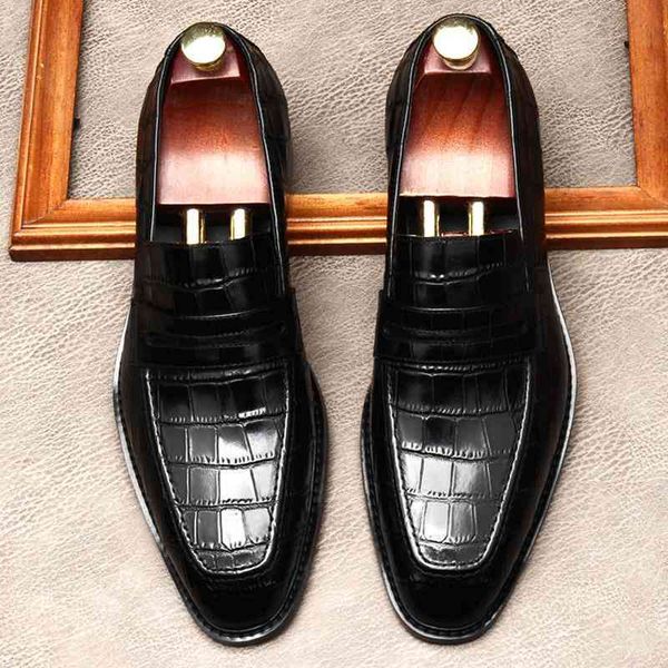 dress shoes italian slip on men business wedding genuine leather s oxford brogue classic black brown formal 7dk6
