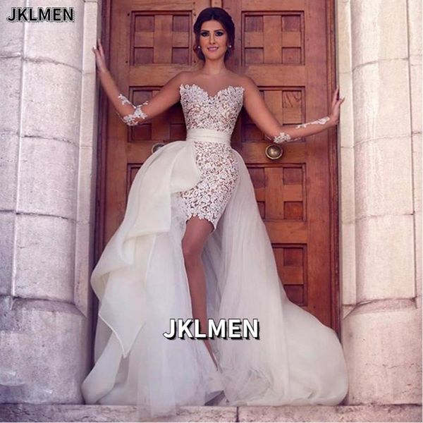 other wedding dresses elegant lace of 2 in 1 mermaid beach with detachable skirt long sleeve bride dress, White
other wedding dresses elegant lace of 2 in 1 mermaid beach with detachable skirt long sleeve bride dress, White