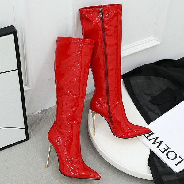 boots winter solid all-match fall women's fashion pointed toe zipper patent leather knee high super thin heels, Black
boots winter solid all-match fall women's fashion pointed toe zipper patent leather knee high super thin heels, Black