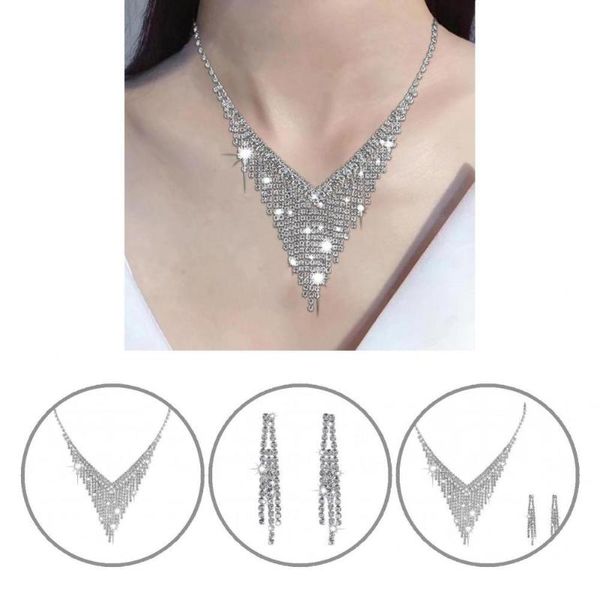 earrings & necklace tassels skin-friendly shiny rhinestone choker for banquet, Silver
earrings & necklace tassels skin-friendly shiny rhinestone choker for banquet, Silver
