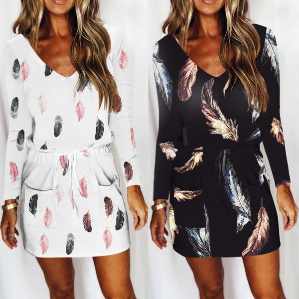 casual dresses autumn women's 2021 long sleeves v-neck feather prints drawstring dress mini vestidos de mujer, Black;gray
casual dresses autumn women's 2021 long sleeves v-neck feather prints drawstring dress mini vestidos de mujer, Black;gray