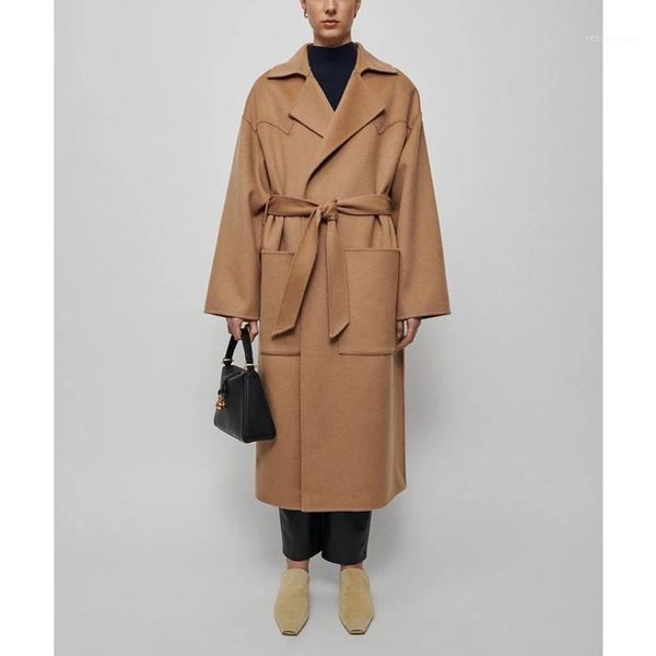 women's wool & blends women coat 2021 autumn and winter double-sided woolen with belt long, Black
women's wool & blends women coat 2021 autumn and winter double-sided woolen with belt long, Black