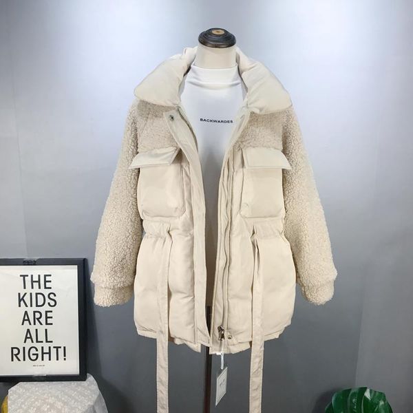 women's jackets women winter lamb wool stitching cotton jacket sashes thick padded 2021 female loose shortie ladies bread coats, Black;brown
women's jackets women winter lamb wool stitching cotton jacket sashes thick padded 2021 female loose shortie ladies bread coats, Black;brown
