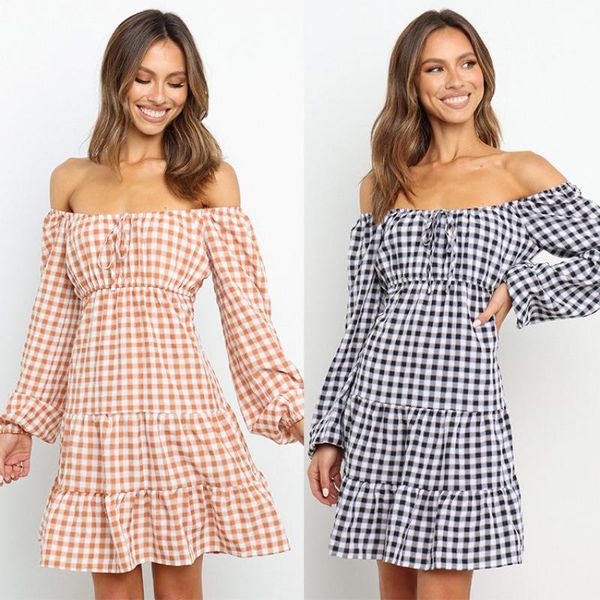 casual dresses autumn/winter one-line neck, long sleeve dress, elastic waist, cake skirt, check dress, Black;gray
casual dresses autumn/winter one-line neck, long sleeve dress, elastic waist, cake skirt, check dress, Black;gray