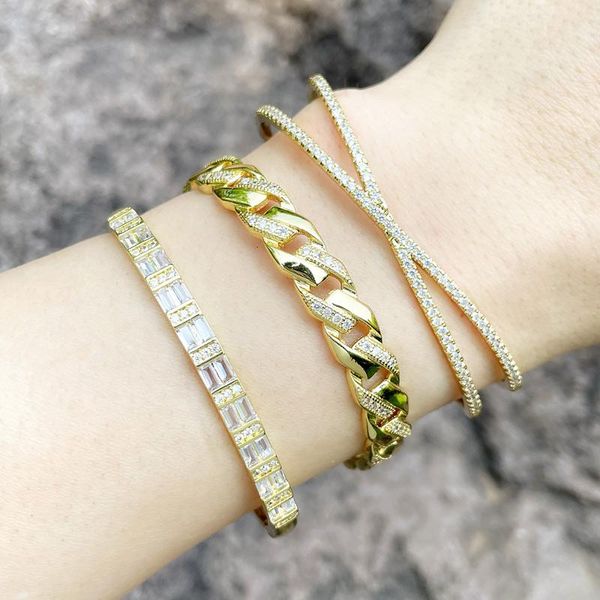charm bracelets eyika luxury gold color cuban chain chunky open bracelet micro pave zircon cross bangle for women hand wrist cz jewelry gift, Golden;silver
charm bracelets eyika luxury gold color cuban chain chunky open bracelet micro pave zircon cross bangle for women hand wrist cz jewelry gift, Golden;silver