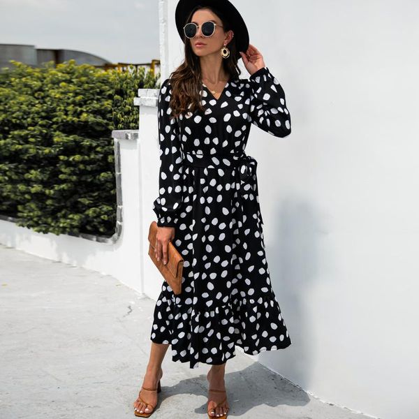 casual dresses autumn maxi dress 2021 v neck long sleeve ruffle hem split robe vintage polka dot printed bandage bohemian vestidos, Black;gray
casual dresses autumn maxi dress 2021 v neck long sleeve ruffle hem split robe vintage polka dot printed bandage bohemian vestidos, Black;gray