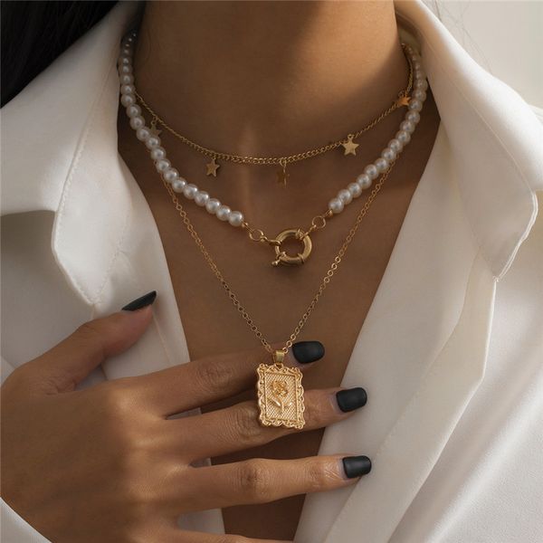 fashion multi layer star pendant necklaces rose square brand clavicle chain for women imitation pearl beads chains necklace wholesale, Silver
fashion multi layer star pendant necklaces rose square brand clavicle chain for women imitation pearl beads chains necklace wholesale, Silver