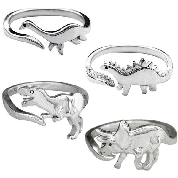 cluster rings dinosaur open adjustable long-necked dragon animal stegosaurus ring jewelry gift for women girls, Golden;silver