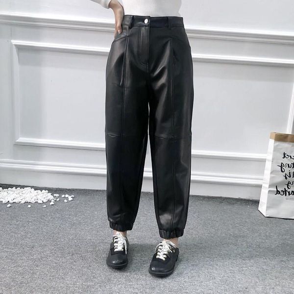 women's pants & capris women high waist black faux leather elegant pockets zipper button pu loose trousers, Black;white
women's pants & capris women high waist black faux leather elegant pockets zipper button pu loose trousers, Black;white