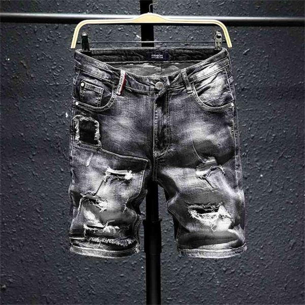 men gray ripped denim shorts summer holes black jeans soft cotton stretch jean knee length 210712, White;black
men gray ripped denim shorts summer holes black jeans soft cotton stretch jean knee length 210712, White;black