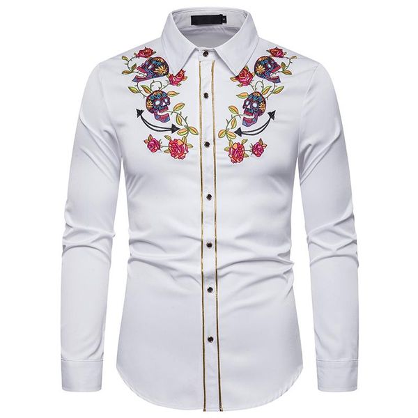 men's casual shirts mjartoria 2021 mens fashion western cowboy skull and rose embroidery shirt slim fit long sleeve button down dress, White;black
men's casual shirts mjartoria 2021 mens fashion western cowboy skull and rose embroidery shirt slim fit long sleeve button down dress, White;black