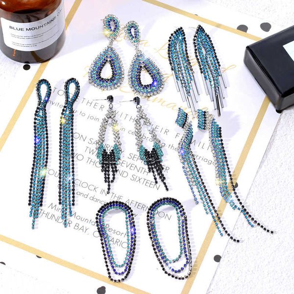long earrings fashion personality net red temperament simple blue diamond tassel earrings, Silver
long earrings fashion personality net red temperament simple blue diamond tassel earrings, Silver