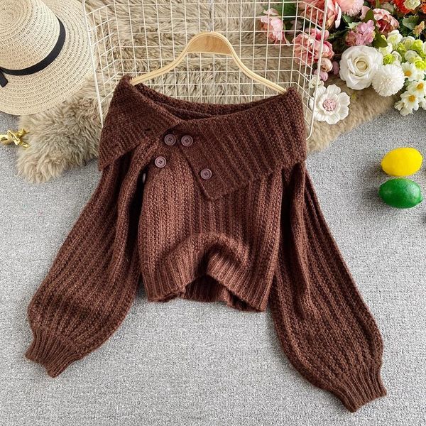 vintage knitting women sweater pullovers turn-down collar lantern sleeved button solid thicken warm female pulls outwears, White;black
vintage knitting women sweater pullovers turn-down collar lantern sleeved button solid thicken warm female pulls outwears, White;black