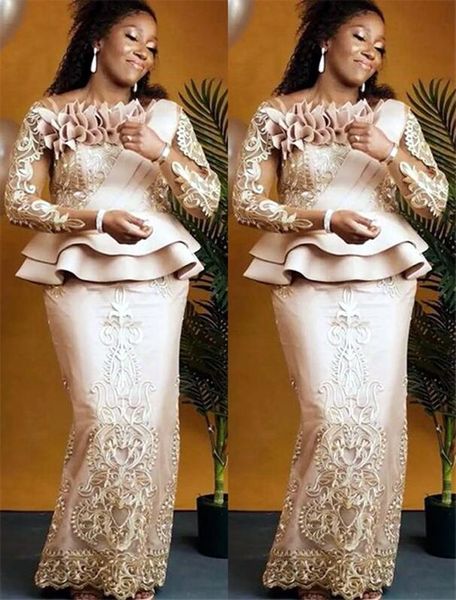 

2021 plus size arabic aso ebi champagne lace mother of bride dresses long sleeves sheath vintage prom evening formal party gowns dress zj355, Black;red