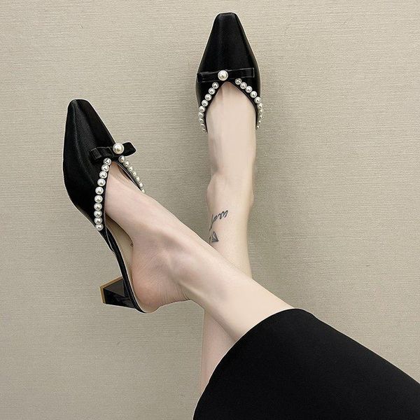 muller shoes strange style high heel slippers pearl bow women summer outdoor elegant pointed slides, Black
muller shoes strange style high heel slippers pearl bow women summer outdoor elegant pointed slides, Black