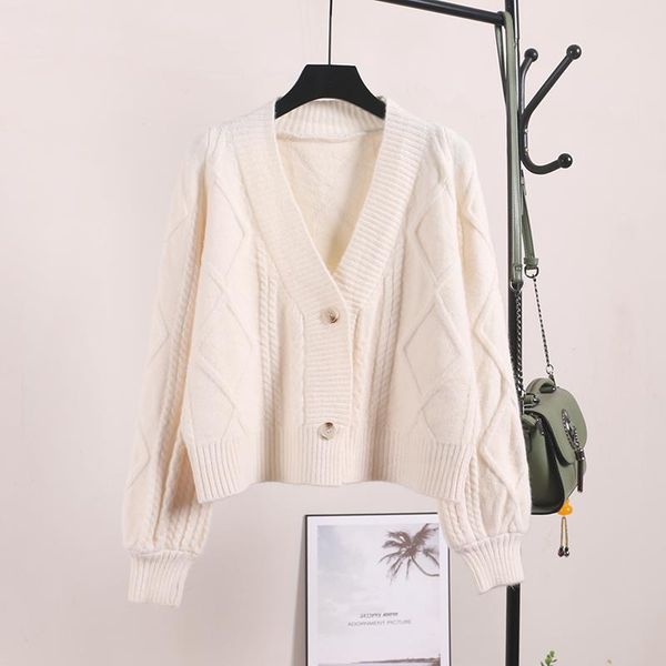 women's knits & tees 2021 autumn and winter korean version of loose long-sleeved v-neck knitted cardigan solid color sweater, White
women's knits & tees 2021 autumn and winter korean version of loose long-sleeved v-neck knitted cardigan solid color sweater, White