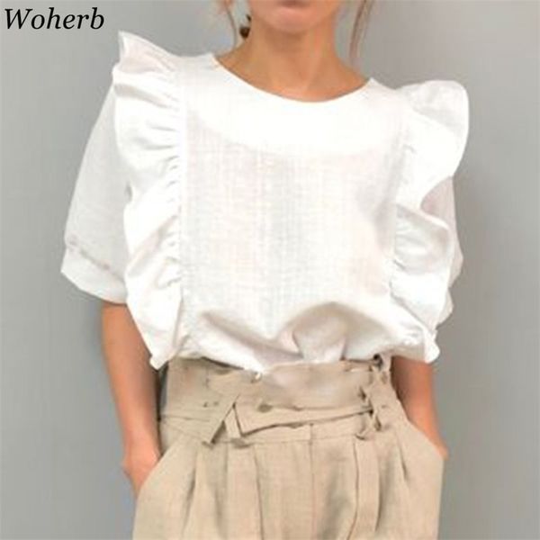 korean summer ruffles female shirts short sleeve o-neck women blouse chic casual blusas camisetas 210519, White
korean summer ruffles female shirts short sleeve o-neck women blouse chic casual blusas camisetas 210519, White
