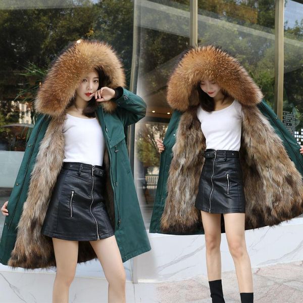 women's fur & faux 2021 mid long raccoon liner coat over the knee detachable, Black
women's fur & faux 2021 mid long raccoon liner coat over the knee detachable, Black